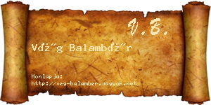 Vég Balambér névjegykártya